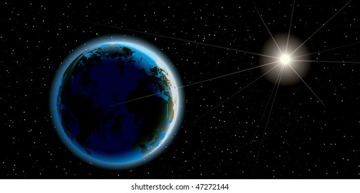 beautiful Planet Earth sunrise panoramic, seen from space