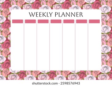 Beautiful planner design featuring hand-drawn roses and soft colors. Perfect for personal organization, journaling, scrapbooking, and digital planners. Aesthetic and timeless floral illustration.