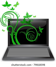 The beautiful plant curls from the laptop monitor