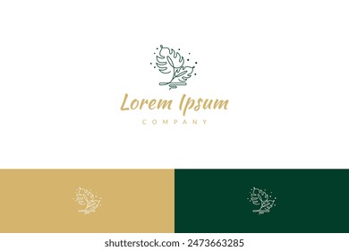 Beautiful plant logo decorated with bubbles in continuous line design style