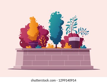 Beautiful plants. Cartoon vector illustration. Urban decoration. Exterior concept