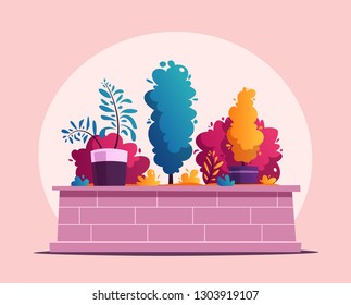 Beautiful plants. Cartoon vector illustration. Urban decoration. Exterior concept