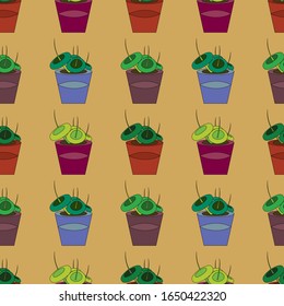 beautiful plants in housing succulent. hand made cartoonish pattern for textile, wallpaper, textile etc.