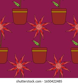 beautiful plants in housing succulent. hand made cartoonish pattern for textile, wallpaper, textile etc.