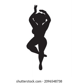 Beautiful plump girl is dancing. black silhouette of a dancer