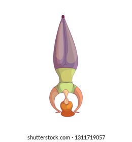 Beautiful plump woman in upside down pose. Red-haired girl doing yoga exercise. Healthy lifestyle. Hand drawn vector