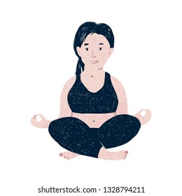 Beautiful plus size woman meditaiting. Body positive concept. Vector illustration