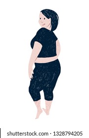 Beautiful plus size woman in sport clothing. Body positive concept. Vector illustration