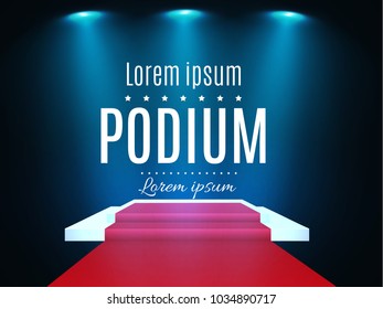 Beautiful podium on dark background with inscription.podium winners with bright lights.spotlight.lighting.vector illustration.