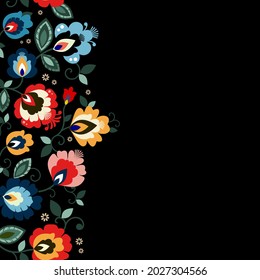 Beautiful Polish floral folk line seamless decoration vector