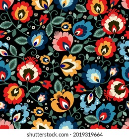 Beautiful Polish traditional floral folk pattern vector