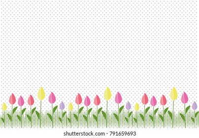 Beautiful polka dot card template with a tulips ornament