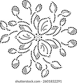 Beautiful Polka dot flower with leaves and swirls in circular mandala pattern, Polka dot floral Embroidery pattern, Hand drawn Flower in dotted flat style vector illustration, Vintage floral pattern