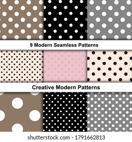 Beautiful Polka Dot Pattern Set for Web Design. Vector Illustration