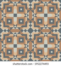 hermoso patrón poligonal sin fisuras en colores pastel. azul celeste, beige, polígonos marrones, triángulos, rayas están alineadas en un cierto orden sobre un fondo gris. vector

