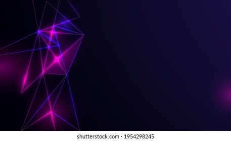 Beautiful polygons neon effect on dark background. 3D effect triangle elements. Abstract vector technology background.