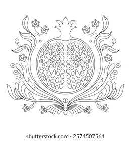 beautiful pomegranate line art, coloring page