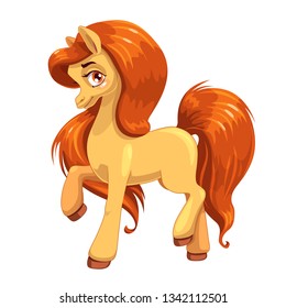 Beautiful pony girl with long orange hair. Vector horse icon.