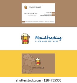 Beautiful Pop corn Logo and business card. vertical Design Vector