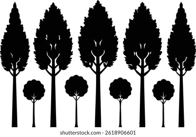 Beautiful Poplar Trees Isolated Silhouette Vector Art Elegant Forest Elements and Nature Design