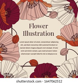Beautiful Poppies Flower Line Illustration 