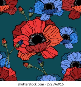 Beautiful poppies pattern - vector illustration