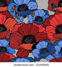 Beautiful poppies pattern - vector illustration
