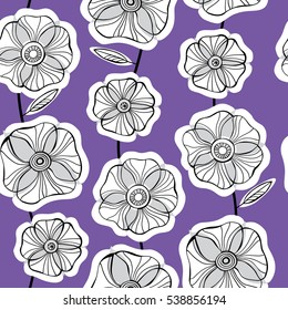 Beautiful Poppy Flowers set, Colorful Vector seamless pattern.