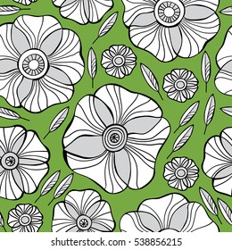 Beautiful Poppy Flowers set, Colorful Vector seamless pattern.