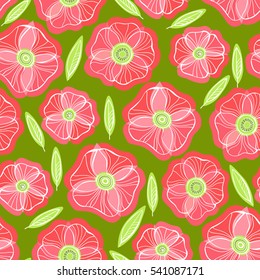 Beautiful Poppy Flowers set, Colorful Vector seamless pattern.