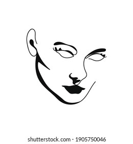 Beautiful Portrait Continuous Silhouette Art. Abstract Minimalistic Linear Sketch. Pretty Face, Profile. Modern Art. Avant Garde Style Illustration