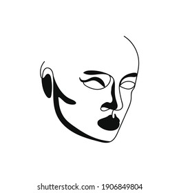 Beautiful Portrait Continuous Silhouette Art. Abstract Minimalistic Linear Sketch. Pretty Face, Profile. Modern Art. Avant Garde Style Illustration