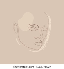 Beautiful Portrait Continuous Silhouette Chalk Art. Abstract Minimalistic Linear Sketch. Pretty Face, Profile. Modern Art. Avant Garde Style Illustration. Trendy Vector Silhouette