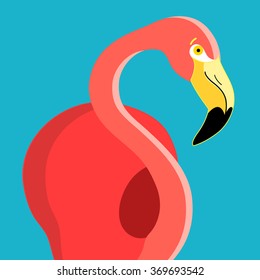 beautiful portrait of a flamingo on a blue background