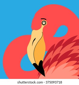 beautiful portrait of a flamingo on a blue background