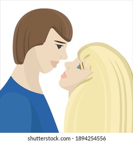 Hermoso retrato de amor. Ilustración del carácter vector. Concepto romántico. Cuta ilustración.