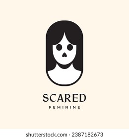 beautiful portrait scared face woman skull black hair feminine rounded shape modern clean logo design vector icon illustration