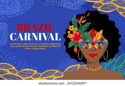 Hermoso retrato de mujer en el diseño de ropa de carnaval brasil para el concepto de carnaval. ilustración vectorial