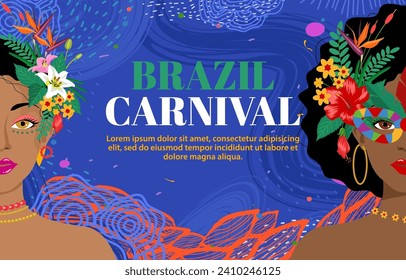 Beautiful portrait of woman in brazil carnival outfit design for carnival concept. vector illustration