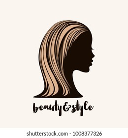 Beautiful portrait of a woman with elegant hairstyle.Beauty salon vector icon.