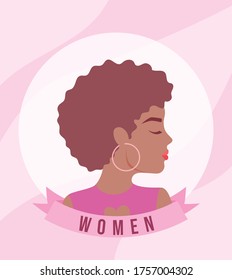 beautiful portrait of woman with label women vector illustration design