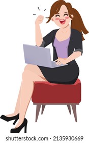 Beautiful portrait woman working with a laptop and successful character.