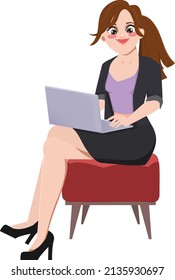 Beautiful portrait woman working with a laptop character.