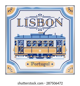 Beautiful Portuguese azulejos tile work piece souvenir styled vector design element or background on Lisbon, Portugal. Ideal for tourism themed web publications and graphic design