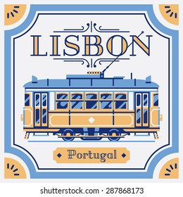 Beautiful Portuguese azulejos tile work piece souvenir styled vector design element or background on Lisbon, Portugal. Ideal for tourism themed web publications and graphic design