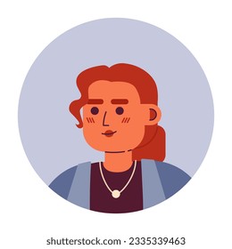 Beautiful positive young woman semi flat vector character head. Red hair and curly bangs. Editable cartoon avatar icon. Face emotion. Colorful spot illustration for web graphic design, animation