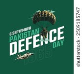 Beautiful Post Design for 06 September Pakistan Defence Day
Youm-e-difa Pakistan illustration with Green background. 06 September 1965. Pakistan Defence Day. vector Illustrations. Urdu Typography.