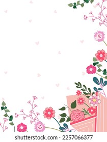 Beautiful postcard with bouquet of spring flowers inside the envelope. A floral arrangement for celebrating a birthday, wedding, mother's day, spring, etc. Vector illustration.