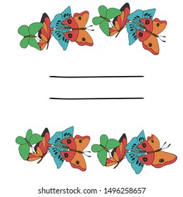 Beautiful postcard of butterflies on a white background. Ready-made illustrations for posters, stickers, Souvenirs, notebooks, calendars, invitations, design.
Hand-drawn.Cartoon style. Vector