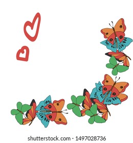 Beautiful postcard of butterflies on a white background. Ready-made illustrations for posters, stickers, Souvenirs, notebooks, calendars, invitations, design.
Hand-drawn.Cartoon style. Vector